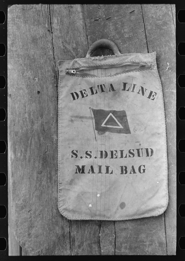 Mail bag on dock, Pilottown, Louisiana, 1938