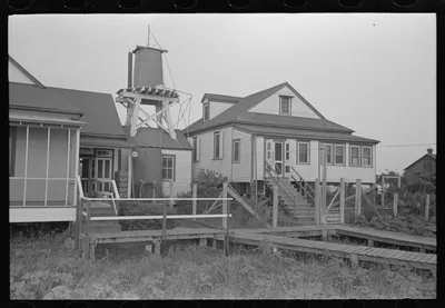 Pilottown, Louisiana, building and boardwalks, 1938