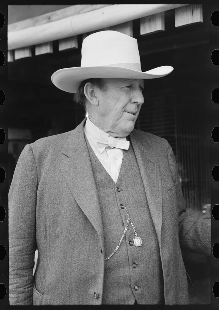 Texas ranchman at county fair, Gonzales, Texas, 1939