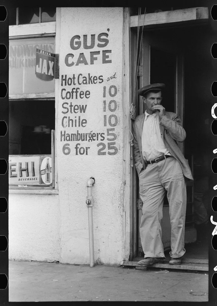 Entrance to cafe, market square, Waco, Texas, 1939