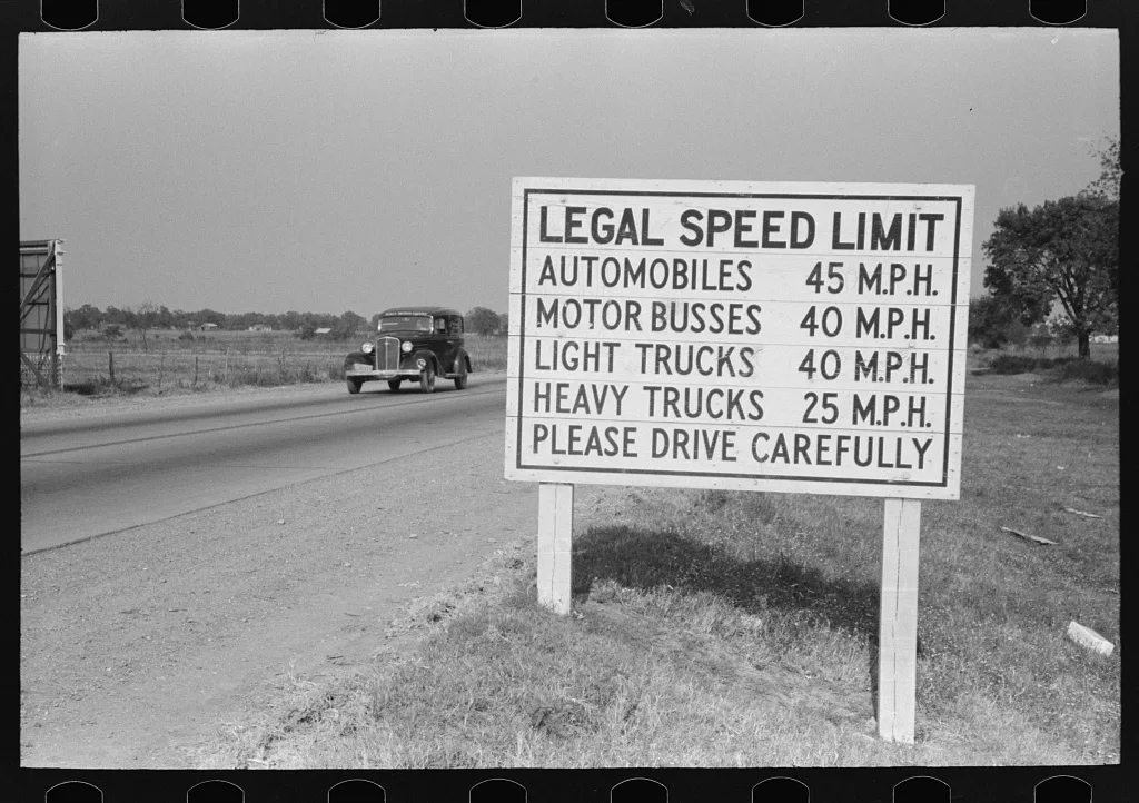 Highway sign, Waco, Texas, 1939
