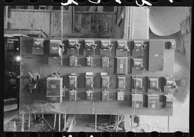 Switchboard at gold mine and mill, Mogollon, New Mexico, 1940