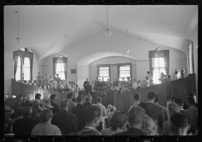 Mormon church on Sunday morning, Mendon, Utah, 1940