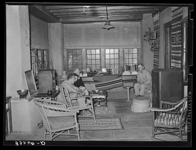 Front porch of the Henry Fletcher home. "Walking X" Ranch, Marfa,…, 1939