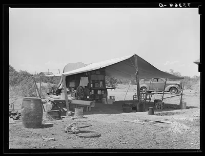 Chuck wagon and tarpaulin. Ranch near Spur, Texas, 1939