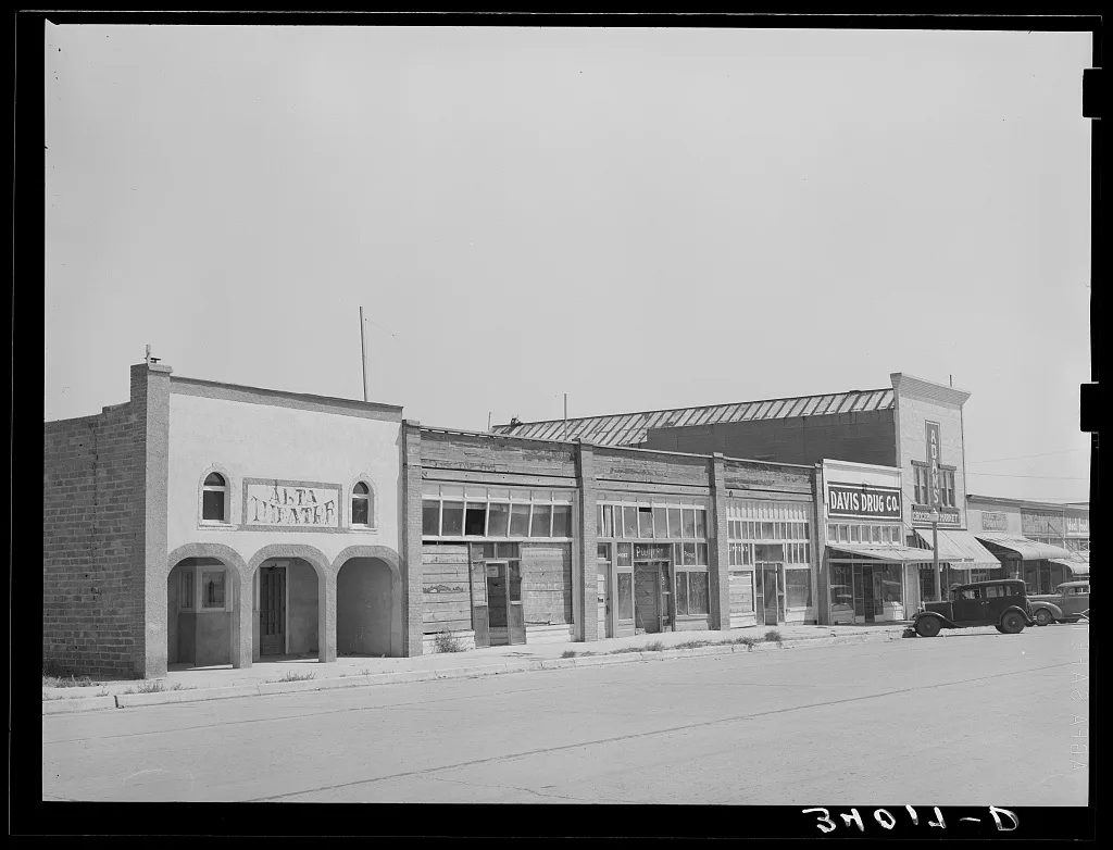 Part of main street. Forgan, Oklahoma, agricultural ghost town, 1939