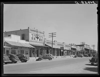 One of the streets which border the main square of Gonzales, Texas, 1939