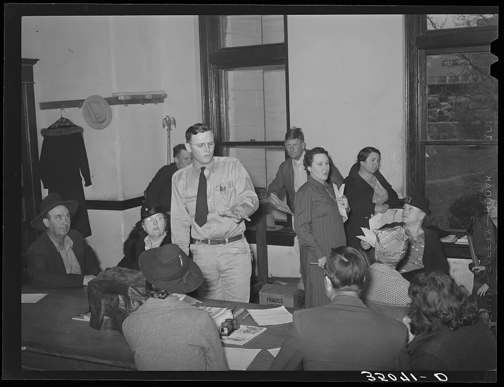 Meeting of FSA (Farm Security Administration) clients with…, 1939