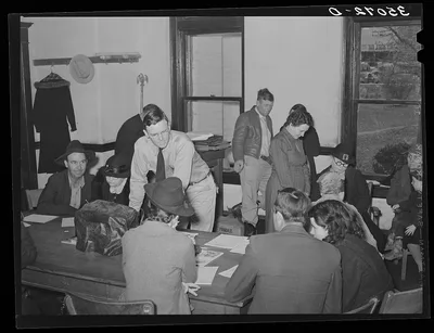 Meeting of FSA (Farm Security Administration) clients with…, 1939