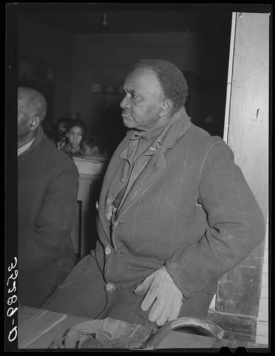 Negro farmer at soil conservation meeting at Vernon, Oklahoma, 1940