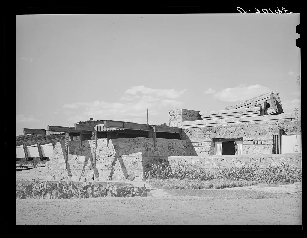 Detail of winter quarters of Frank Lloyd Wright. Foot of McDowell…, Arizona, 1940