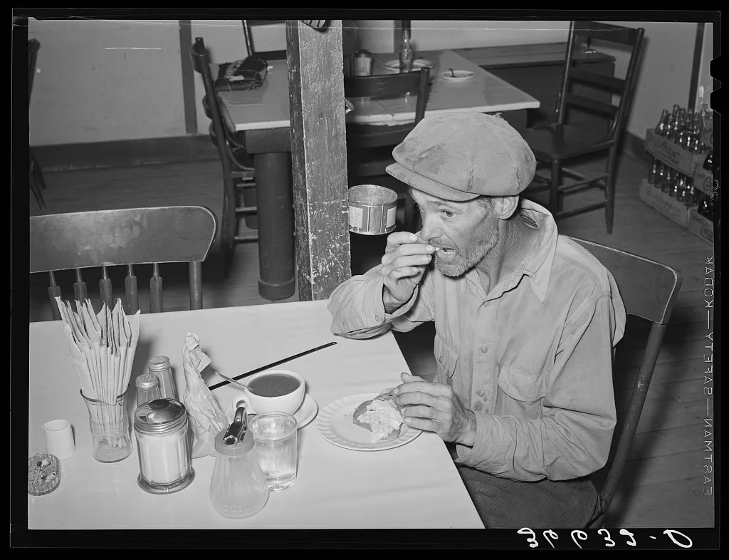 Farmer in the cafe. Pie Town, New Mexico, 1940