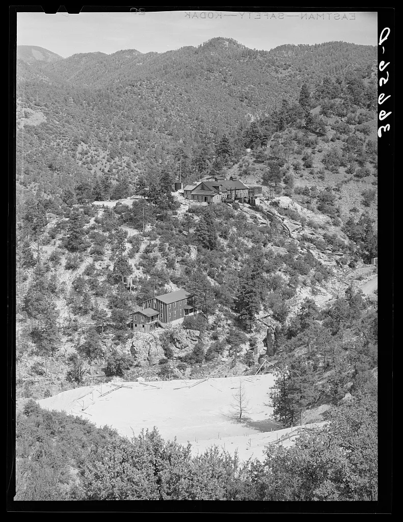 Mill and office buildings with tailings in foreground. Mogollon, New…, New Mexico, 1940
