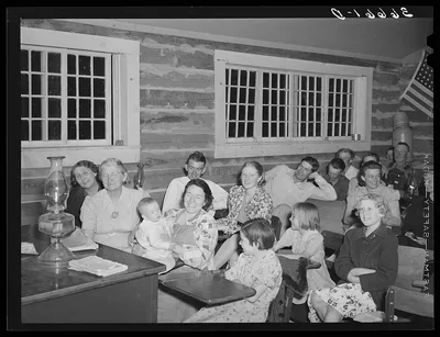 Farmers and their families enjoying the literary society meeting. Pie…, New Mexico, 1940