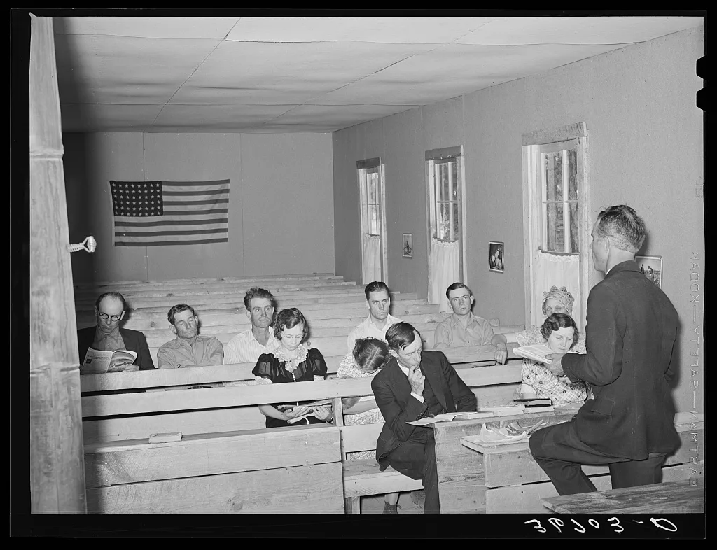 Sunday school in the Farm Bureau building. Pie Town, New Mexico, 1940