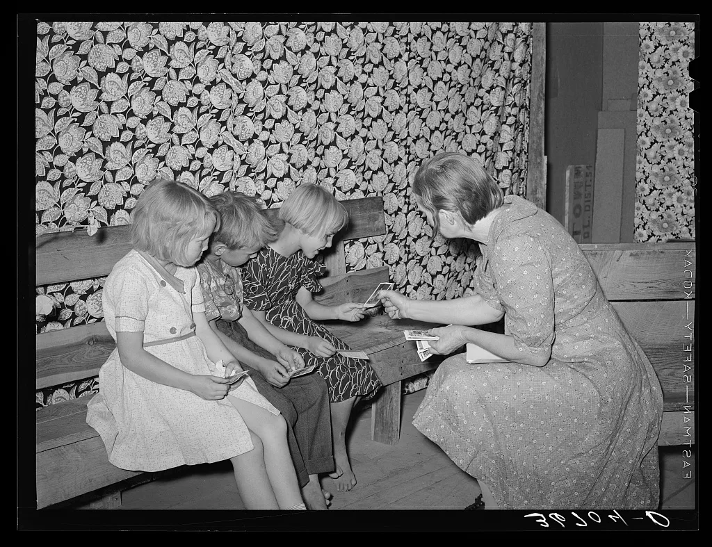 Youngsters' Sunday school class at the Farm Bureau building. Pie…, New Mexico, 1940