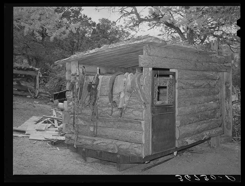 Shed made of slabs and parts of an old automobile. Pie Town, New…, New Mexico, 1940