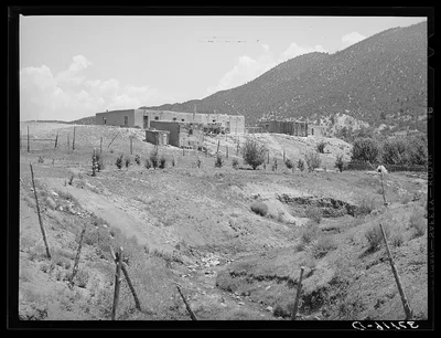 Spanish-American farmstead with stream running past. Amalia, New…, New Mexico, 1940