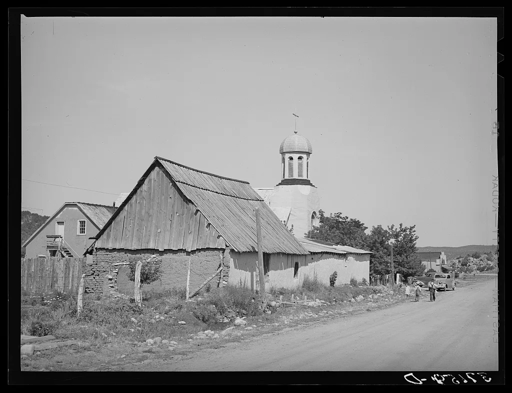 Catholic church, rectory and barn. Penasco, New Mexico, 1940