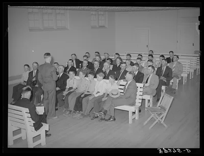 Meeting of the priesthood in Mormon church. This meeting is held on…, Utah, 1940