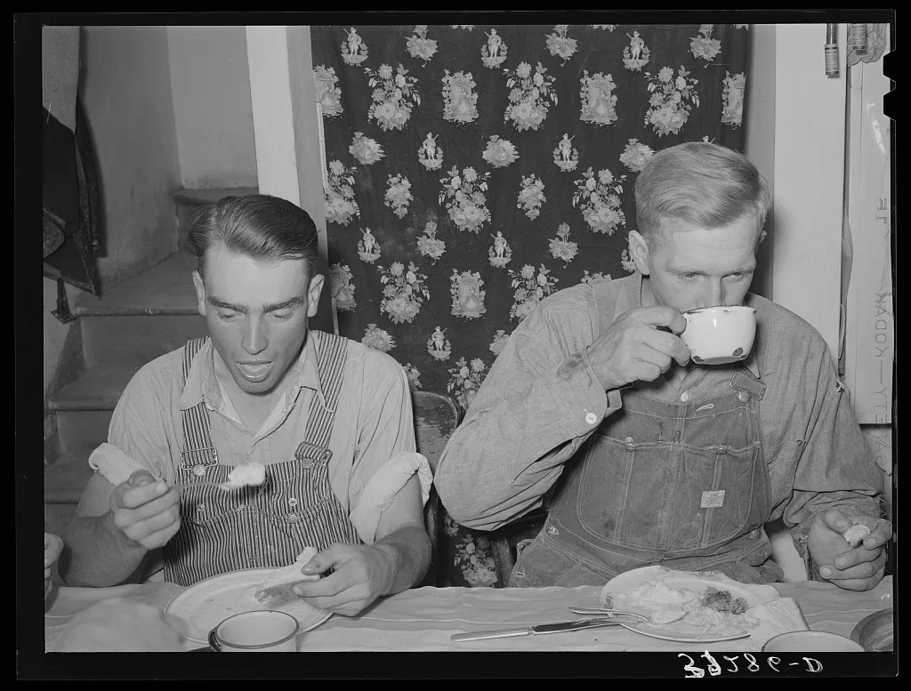 Mormon farmers eating dinner. Box Elder County, Utah, 1940