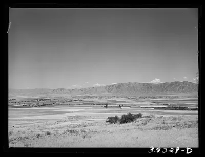 The pattern of Mormon farms looking from the dryland area east…, Utah, 1940