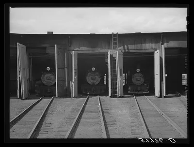 Locomotives in roundhouse. Durango. Colorado, 1940