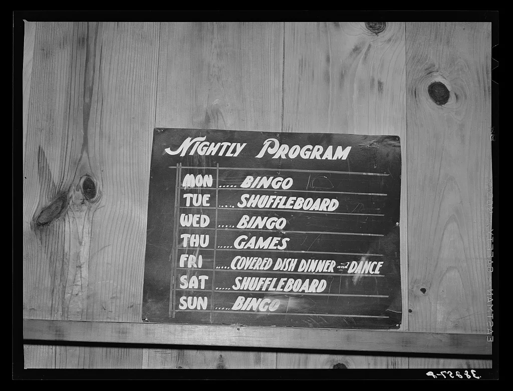 Sign in clubroom of trailer court. Corpus Christi, Texas, 1940