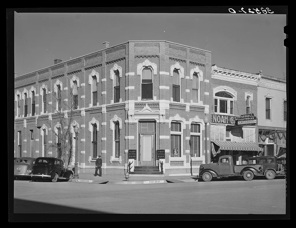 First National Bank corner. Norton, Kansas, 1941