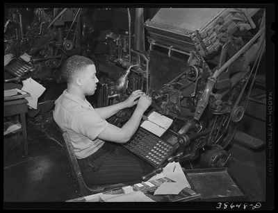 Linotype operator on the Chicago Defender, Negro newspaper. Chicago,…, Illinois, 1941