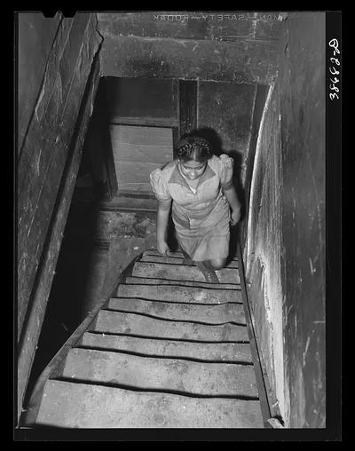 [Untitled photo, possibly related to: Entrance to second floor of…, Illinois, 1941