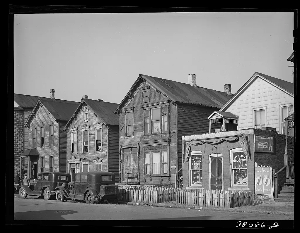 Houses and grocery store on Federal Street in the Negro section of…, Illinois, 1941