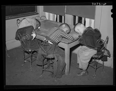 Negro boys during rest period at nursery. There is a shortage of…, Illinois, 1941