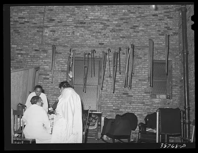 Some of the members of the Pentecostal church with crutches and canes…, Illinois, 1941