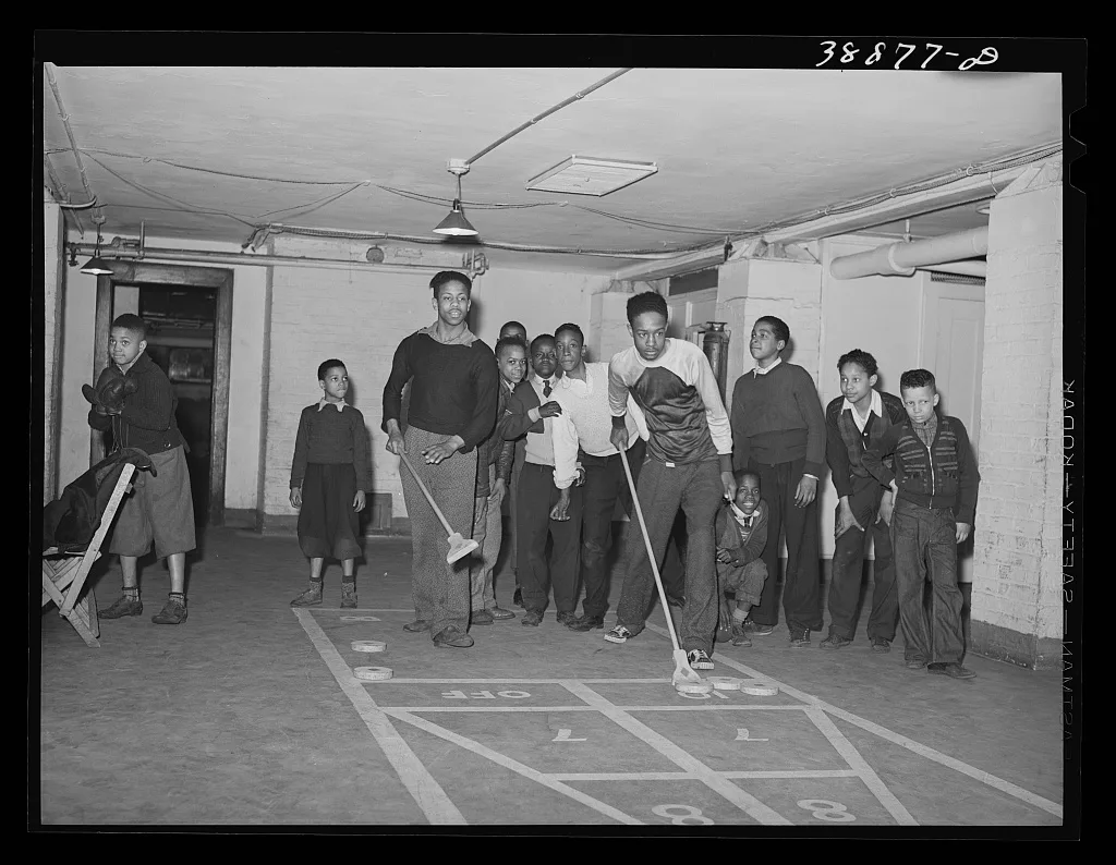 Shuffleboard being played in basement of the Good Shepherd Community…, Illinois, 1941