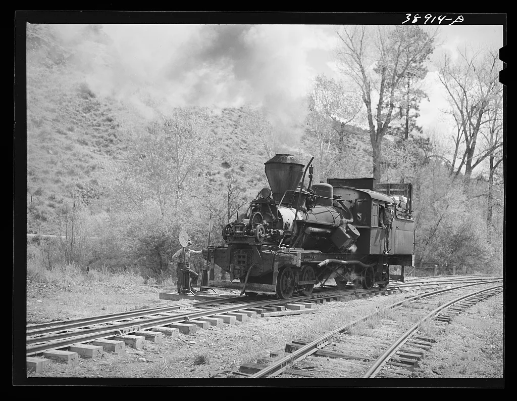 Locomotive of logging train. Baker County, Oregon, 1941