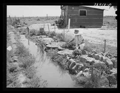 Garden by irrigation ditch and home of the Browning family, FSA (Farm…, Oregon, 1941