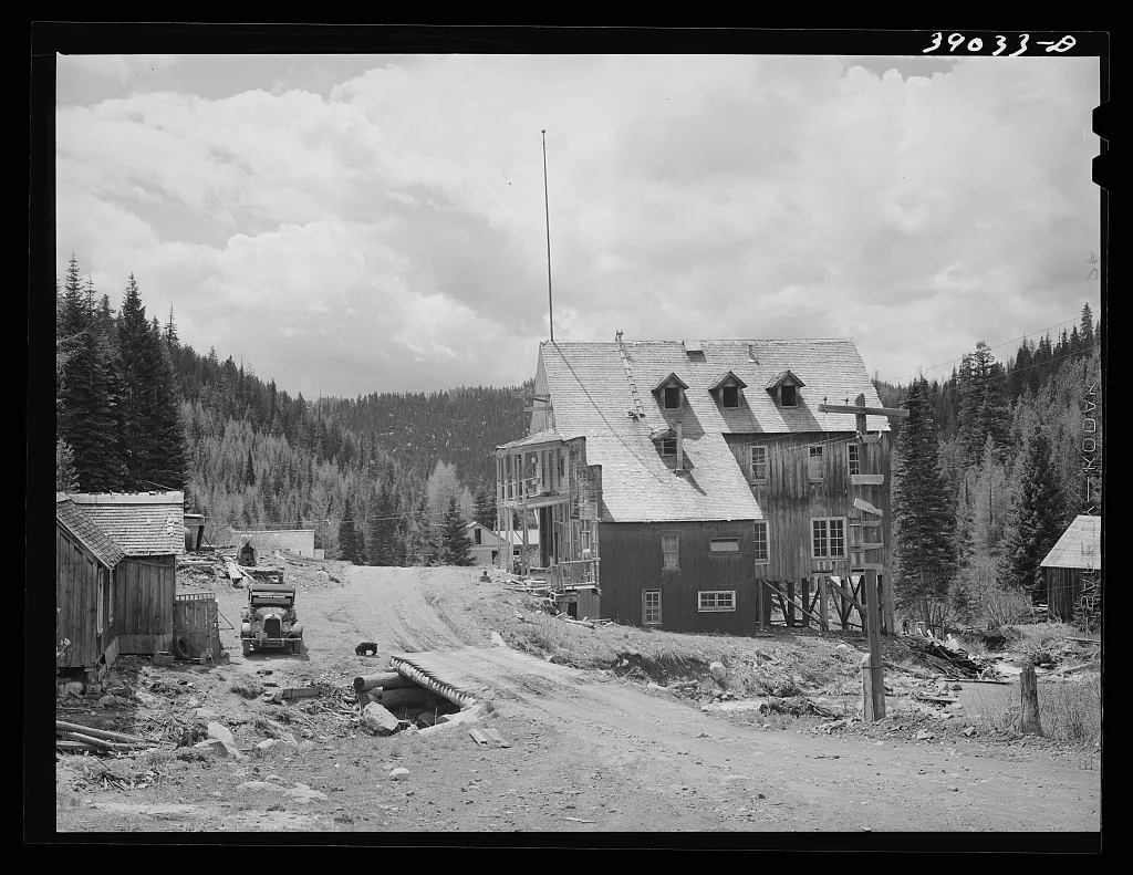 Main street of Bourne, ghost mining town. Oregon, 1941