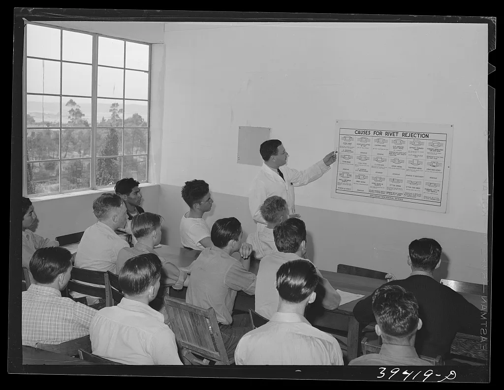 In the classroom at the vocational school for aircraft construction…, California, 1941