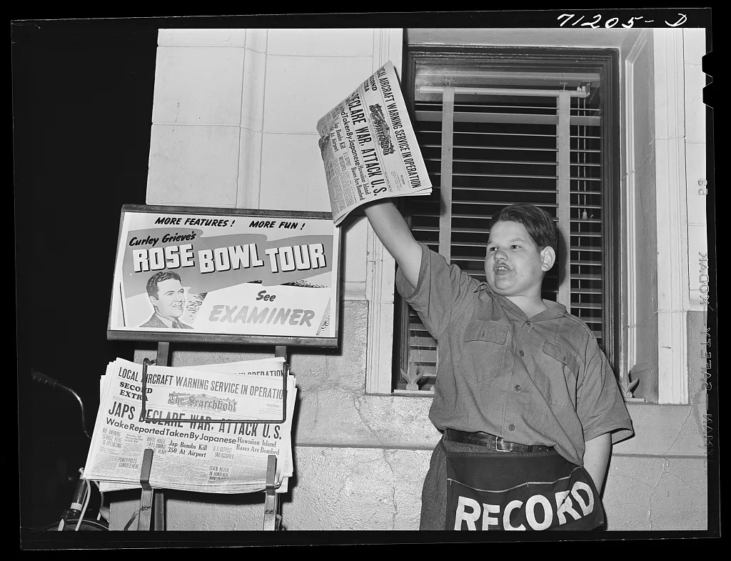 Newspaper extra on December 7, 1941. Redding, California